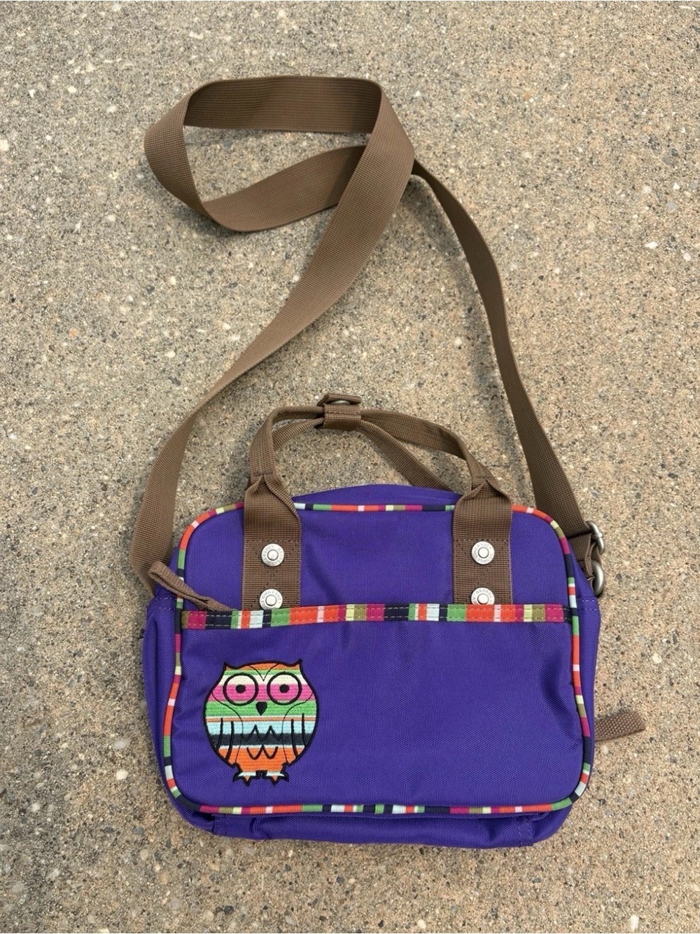 George Gina & Lucy Crossbody Cargo Bag Purse Purple Owl